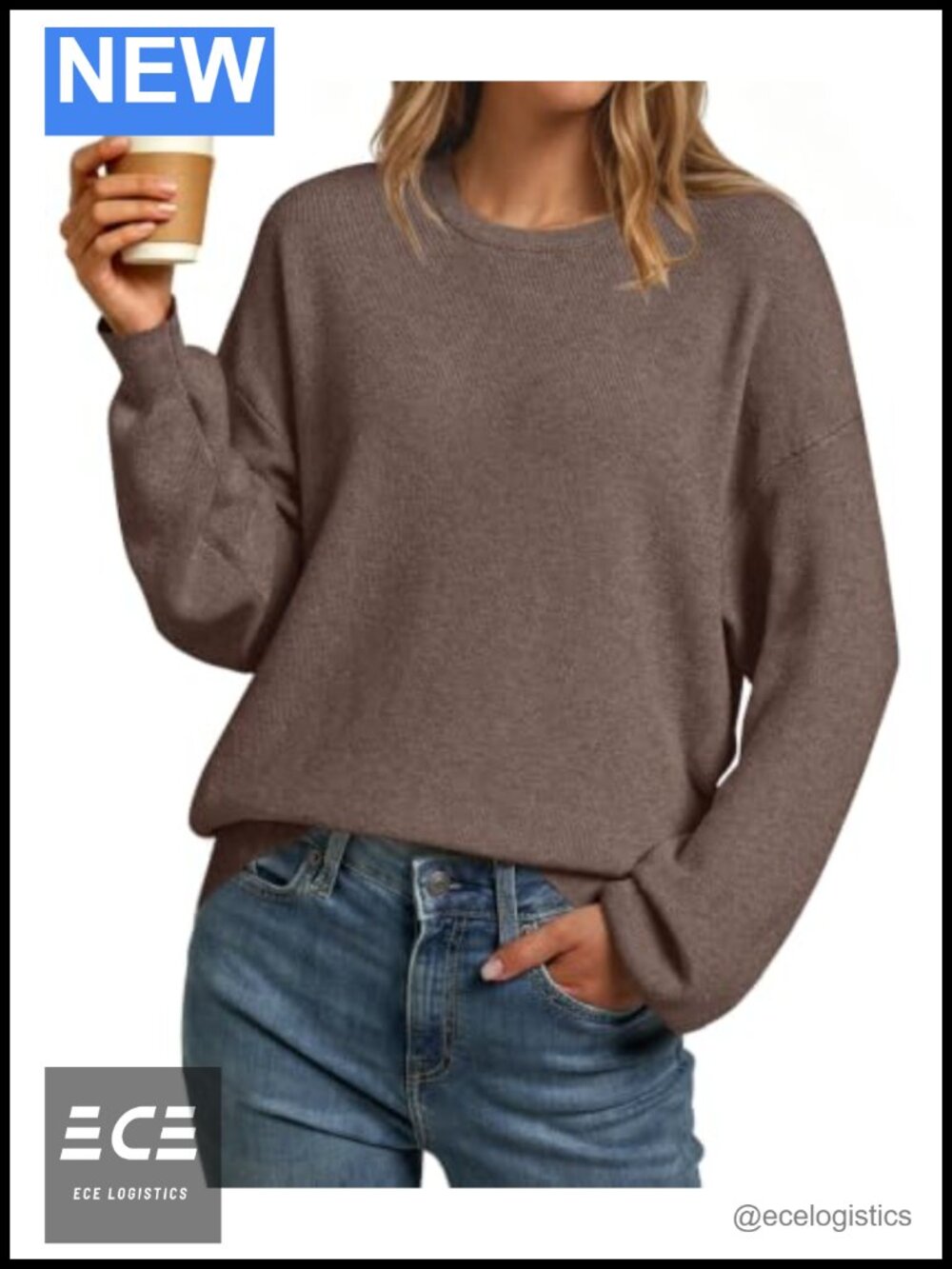 Oversized Crewneck Pullover Sweater Wool Blend Slouchy Knit Top